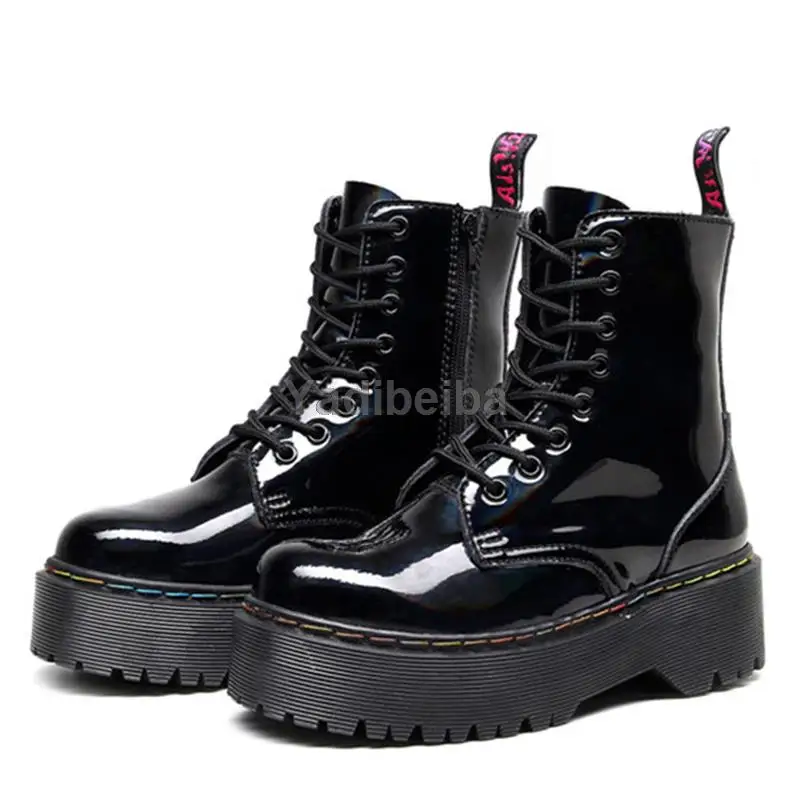 

New Leather Platform Boots Ankle Leather Shoes Female Motorcycle Boots British Women's Ankle Boots 2021 Colorful Short Shoes
