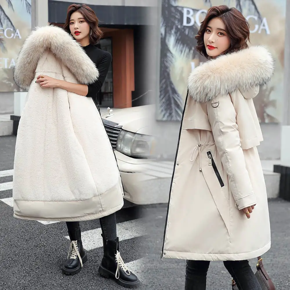 PinkyIsBlack Fashionable Solid Warm Thick Fleece Hooded Winter Jacket Women New Fur Liner Parkas Female Winter Long Coat Women
