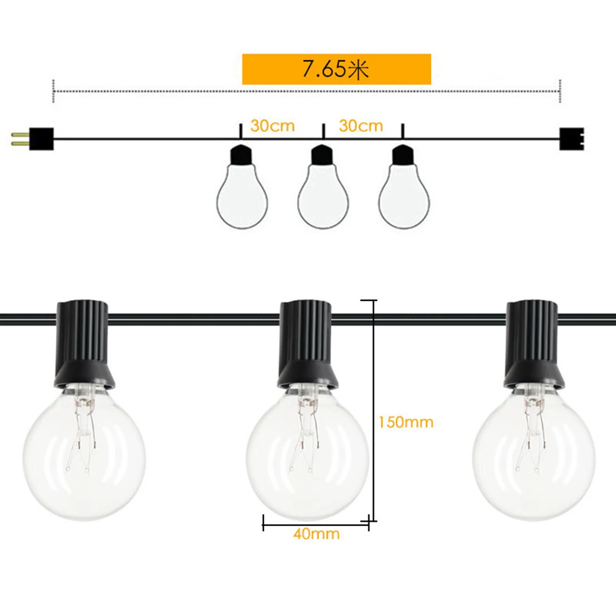 

Гирлянда G40 с круглыми лампочками, 25 прозрачных винтажных лампочек с круглыми лампочками, комнатное и уличное висячее освещение для зонта, в...