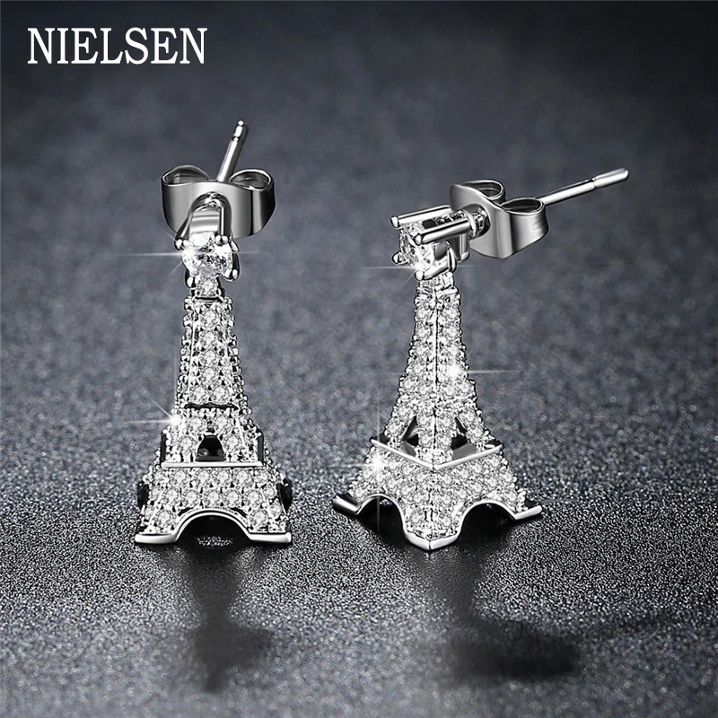Великолепные серьги в форме Эйфелевой башни для женщин золотой с кубическим
