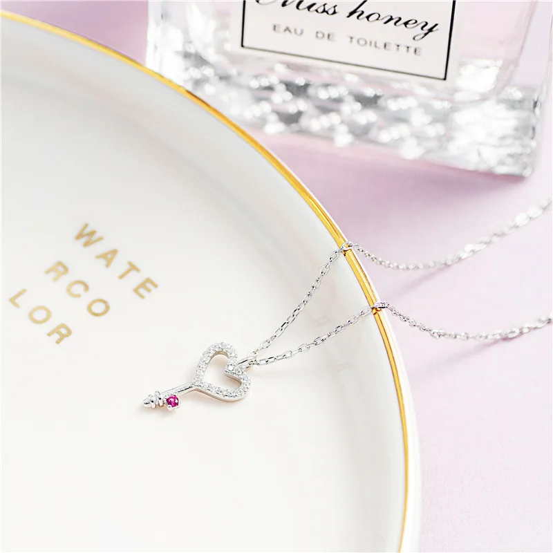 Сердце ключ мини Циркон ожерелье женщины 100% стерлингового серебра 925 nacklace