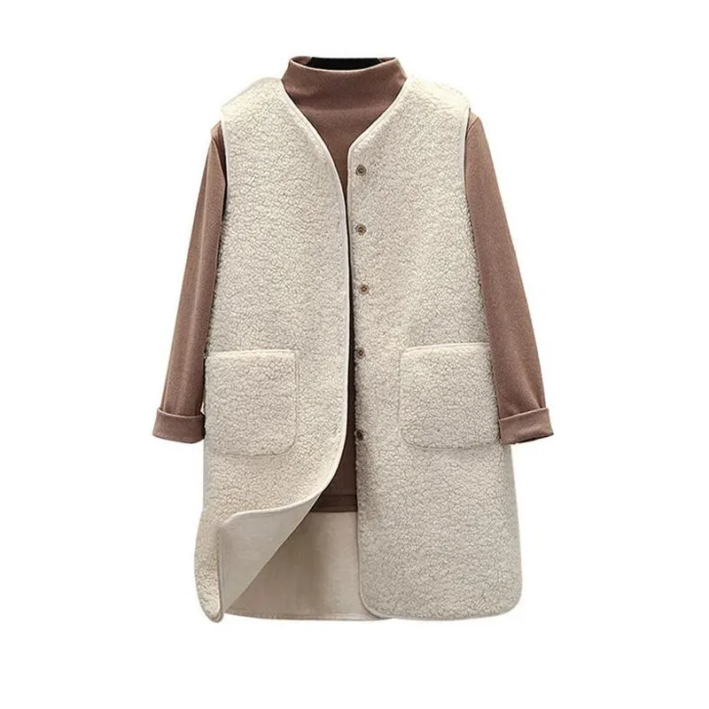 2021 Autumn Long Vest Women Winter Thermal Waistcoat Warm Fleece Female Sleeveless Jacket Ladies Vests For | Женская одежда