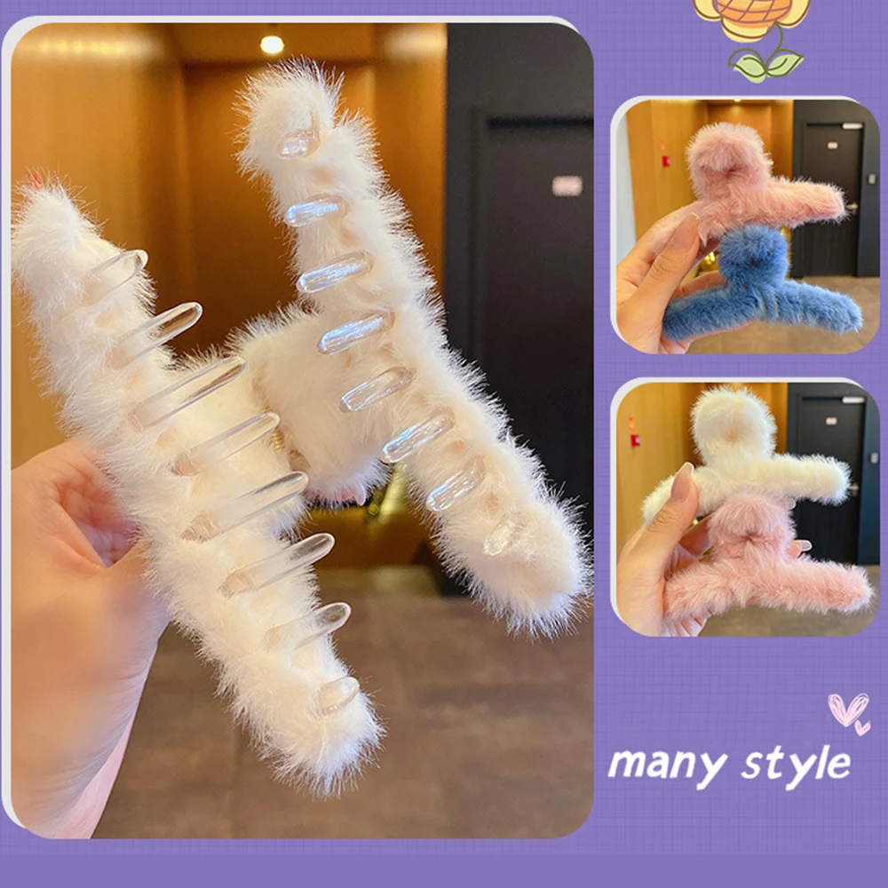 

1PC Winter Plush Hair Claw Elegant Acrylic Hairpins Faux Fur Hair Clip Barrette Crab Headwear for Women Girls Hair Accessories