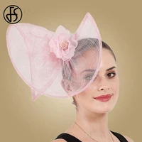 fs flower fascinator hats base women elegant bridal big wedding party prom occasion cocktail hats derby pink headwear