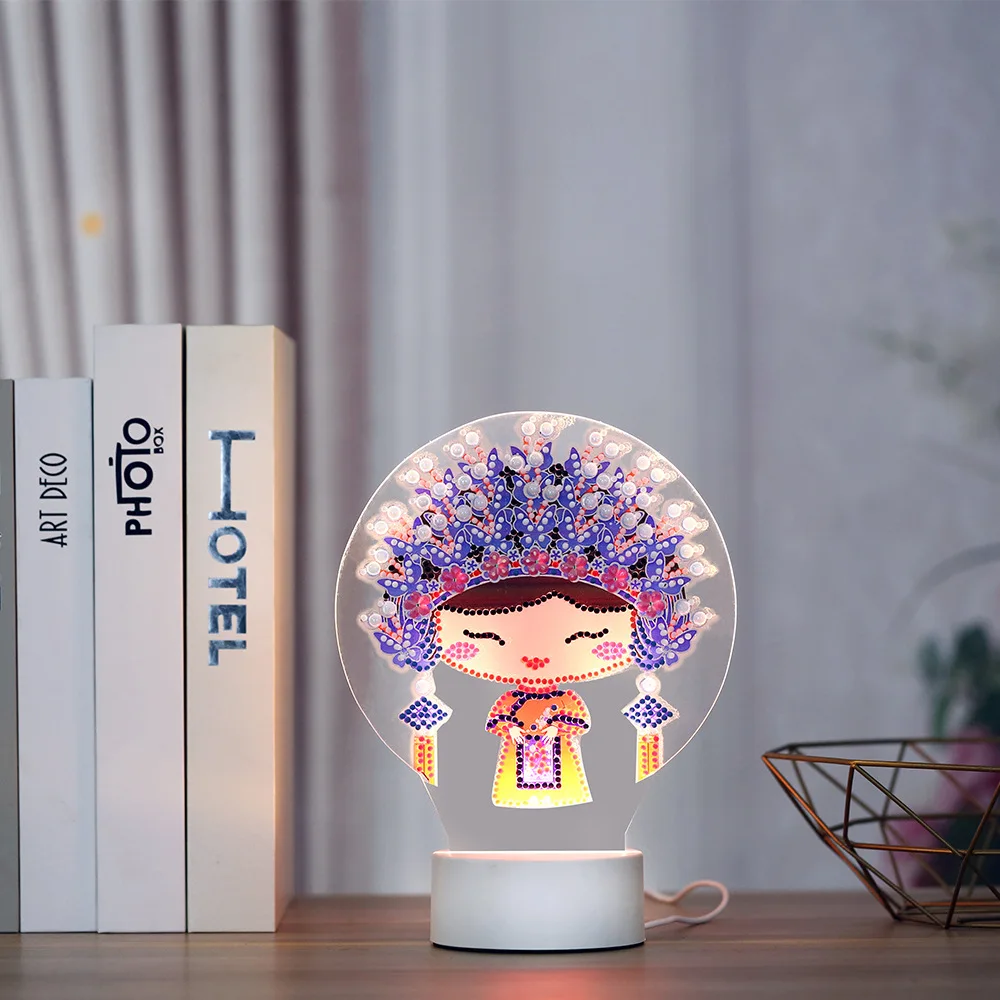 Светодиодная настольная лампа 5D алмазная живопись с цветными вставками Ночной