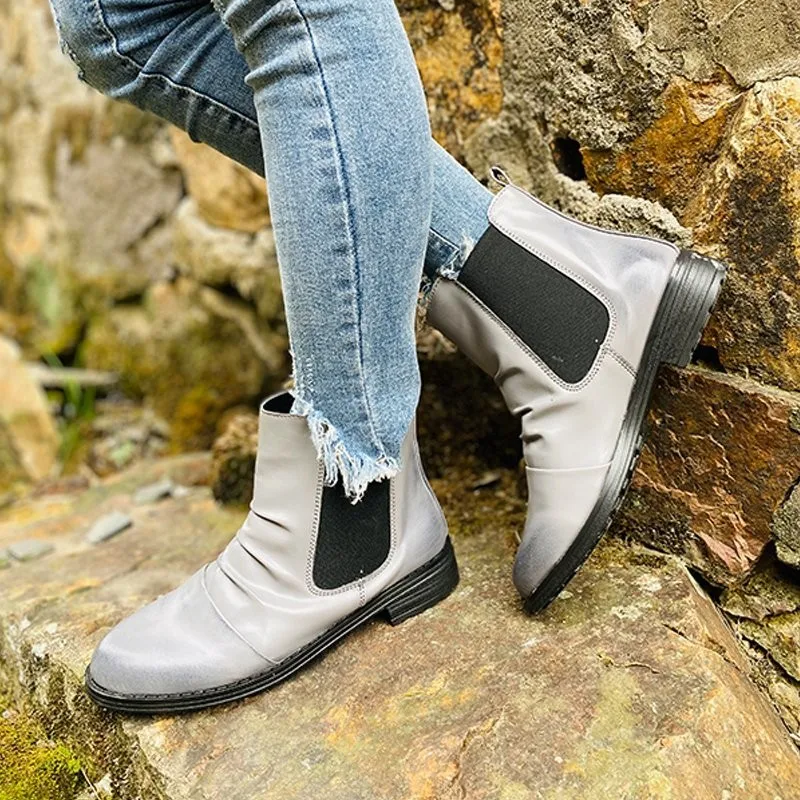 Women Knee High Boots  Low Heels Booties Plus Size Gladiator Pu Leather Knight Shoes Woman