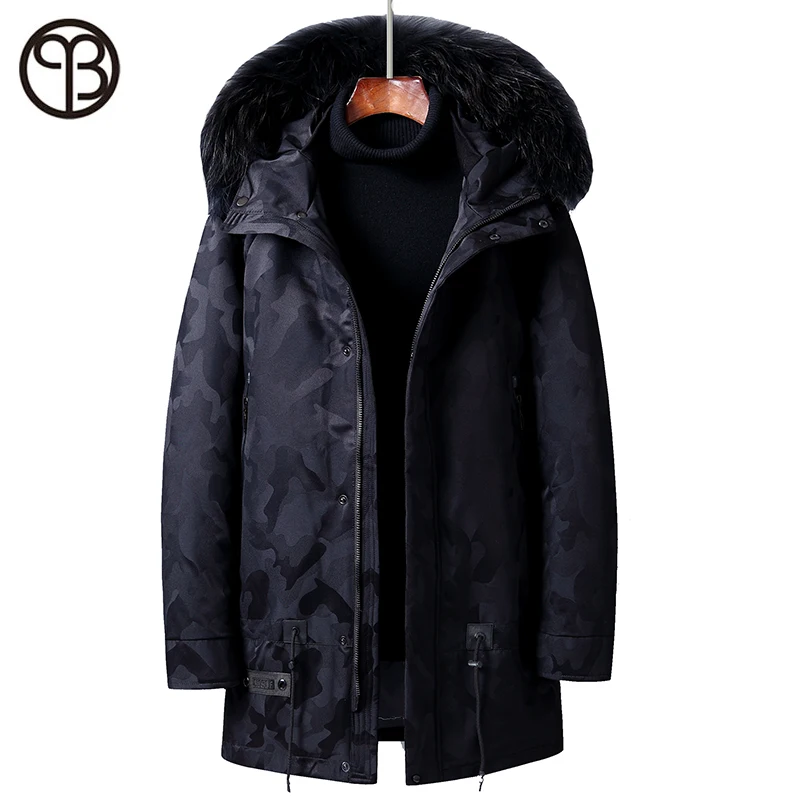 Мужская пуховая куртка Asesmay зимняя с капюшоном из меха енота и гусиного пуха