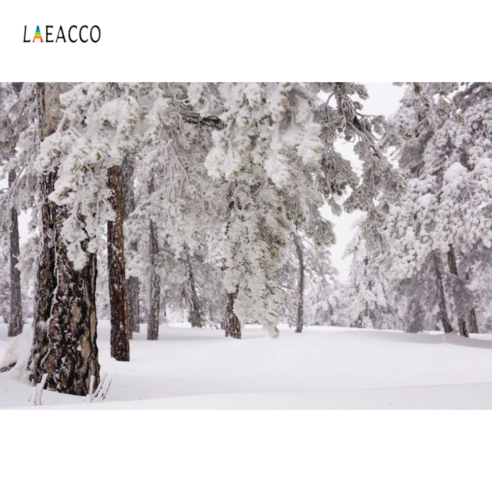 Laeacco зимние фоны для фотосъемки ЛЕС ДЕРЕВЬЯ снег виниловые фотофоны семейного