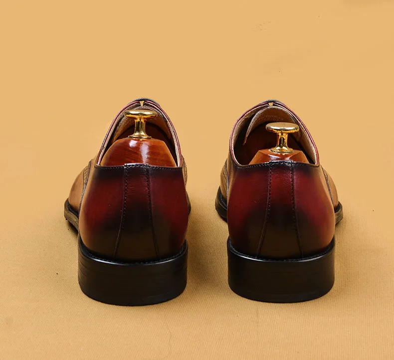 Мужские деловые туфли из натуральной кожи винно-красные | Обувь
