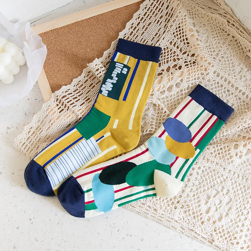 

Women Socks Cotton Striped Cartoon Sock Woman Colorful Unisex High Funny Novelty Ladies Sox Spring Autumn Female Trendy Sokken