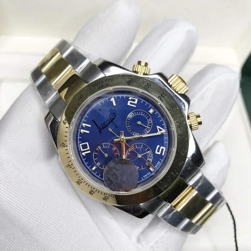 

Blue Dial AAALuxury Watch Men's Watches Automatic sweeping Business Gold&Silver Daytona all sub dials works Rolexable