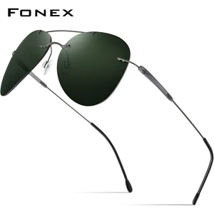 FONEX Titanium Alloy TR90 Rimless Sunglasses Men 2021 New Ultralight Screwless Aviation Women Polari