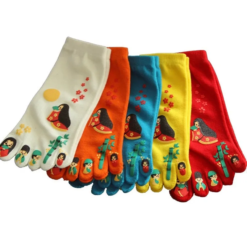 

Japanese Socks Women Cute Print Colorful Five Toes Non-slip Cotton Glue Harajuku Kawaii Split Toe Socks Female Funny Gift MKG516
