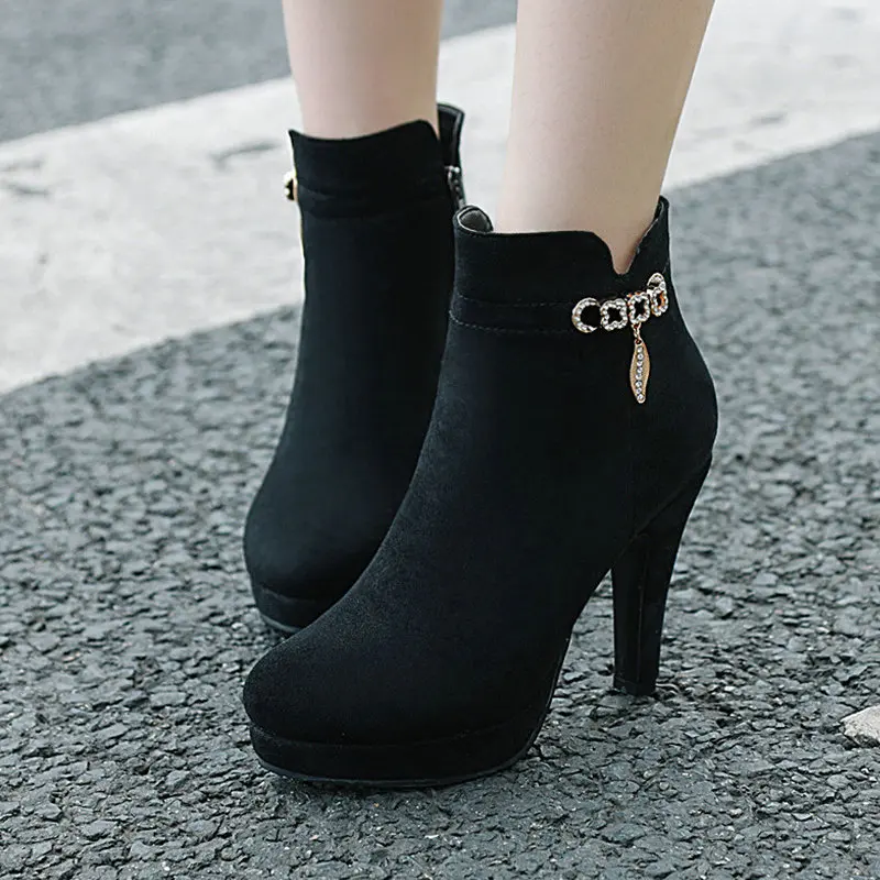 B2-7 Размеры 33-43 элегантные женские ботильоны с металлическими украшениями