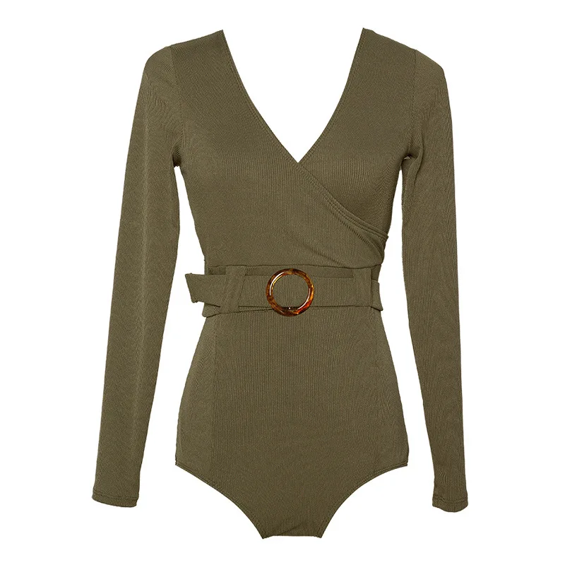 

Swimsuit Women 2021 Plus Sizes One Piece Suit Sexy Push Pup Long Sleeve Green Bikini No Underwire Bracket Korean Swim Print