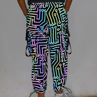 reflective cargo pants womens multi pocket hip hop trousers circuit pattern female mid waist loose colorful pants streetwear