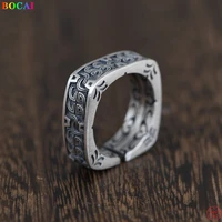 bocai trendy s925 sterling silver ring 2022 new fashion retro vine totem square opening pure argentum jewelry for women men