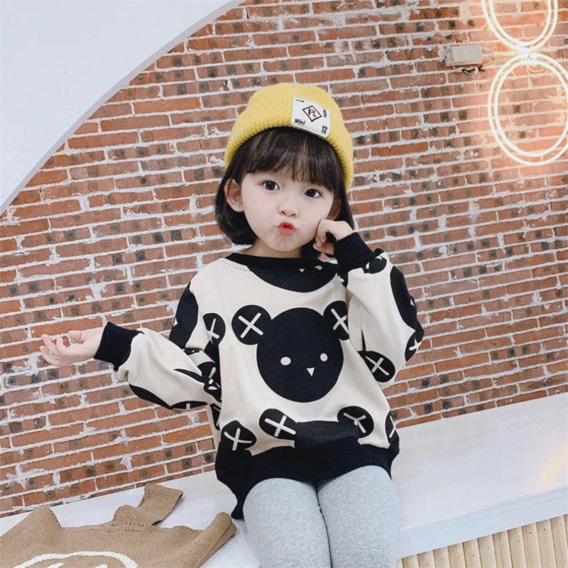 

New Boy Girl Casual Children's Knitted Woolen Cute Bear Spring/Winter Kids Long Sleeve Keep Warm Thicken Shirt Plus Velvet