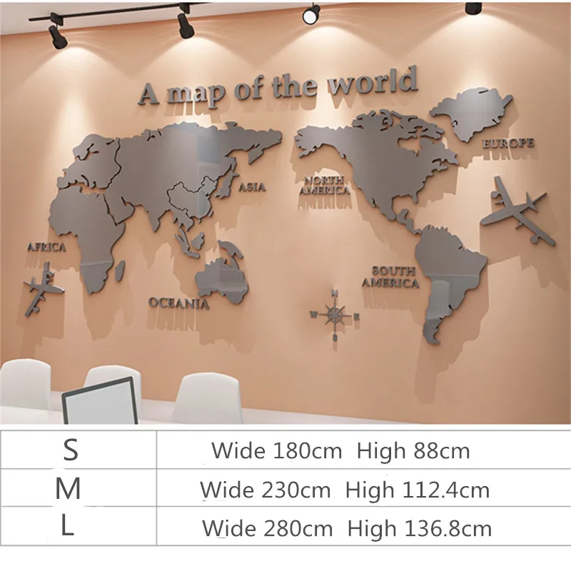 

Modern Type World Map Wall Stickers Decals For Office Background 3D Wall Decals Sofa Backgroud Mural Large Wallpaper For Decor