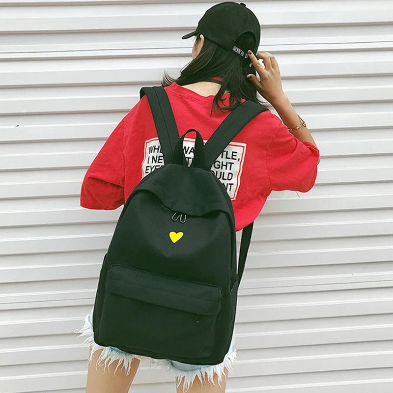 Женский рюкзак холщовый с принтом сердца корейский стиль Студенческая дорожная