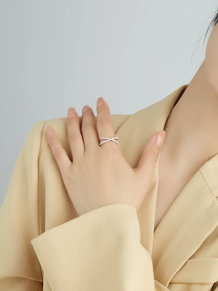 

ZEMIOR X Shaped Cubic Zirconia Ring S925 Sterling Silver Double Layer Rings For Women Fine Jewelry Hot Selling Mother Day Gifts