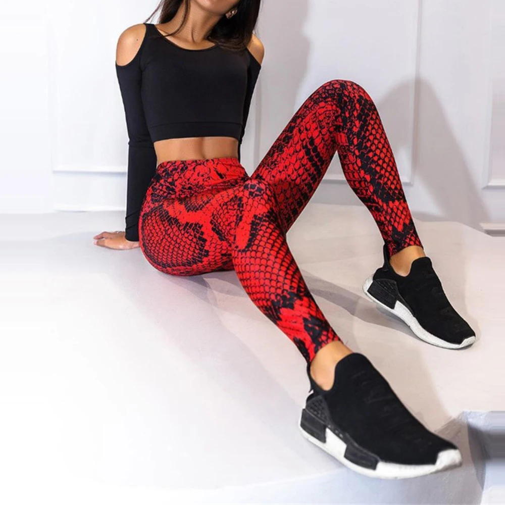 

Quality Red Women Snake Printed Leggings Women Push Up Fitness Legging Sporting Slim Jeggings High Elastic 3D Print Leggings