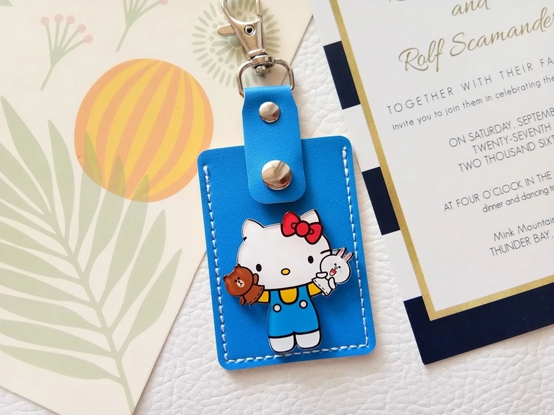 Blue Doll Mini 6745 Hello kitty аниме брелок KT Cat мини-карта брелок держатель пряжка дамы сумки на плечо для женщин кожа - Цвет: Blue Doll Mini 6745