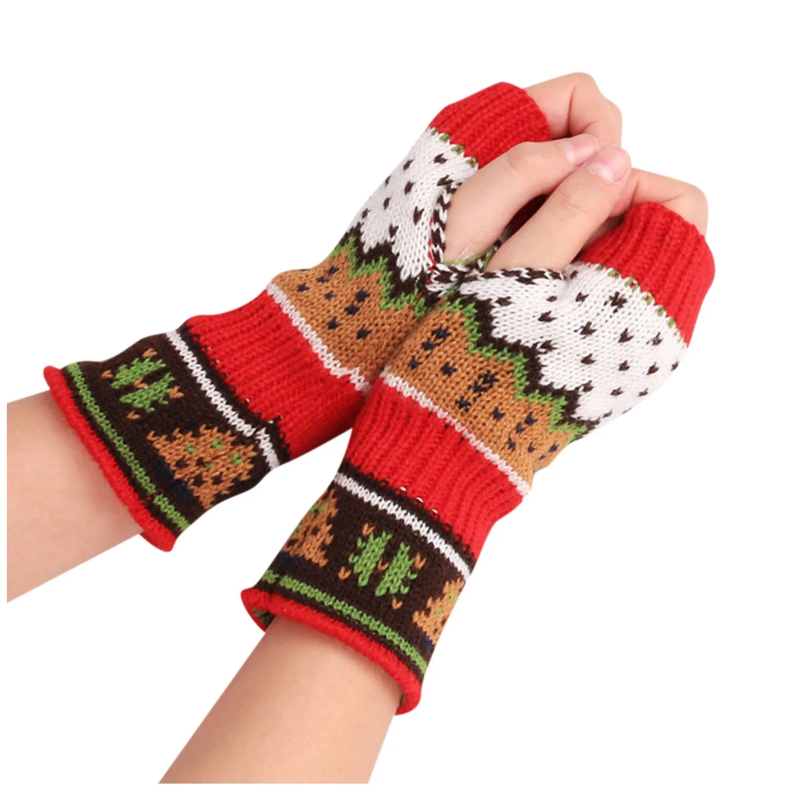 

Christmas Tree Gloves Thick Woolen Fingerless Fingerless New Knitted Gloves Half-finger Gloves Color Warm Christmas