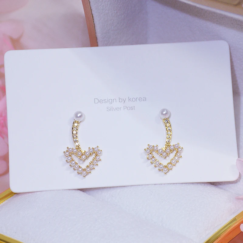 

2021 New Arrive Popular Design 14K Real Gold Pearl Love Earrings for Women Charm Jewelry Zirconia Stud S925 Silver Needle Party