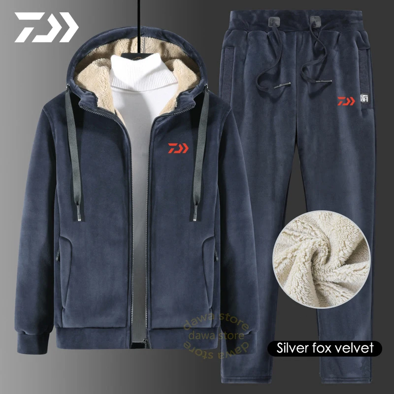 

Daiwa Fishing Suit Hooded Fishing Jacket Winter Autumn Fleece Thicken Thermal Sports Suit Fishing Clothing Men Sportswear