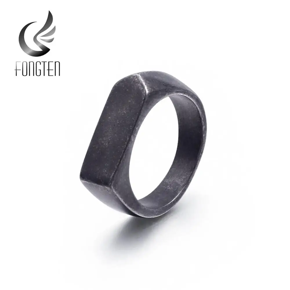 Fongten винтажное черное кольцо вывеска простые квадратные кольца из нержавеющей