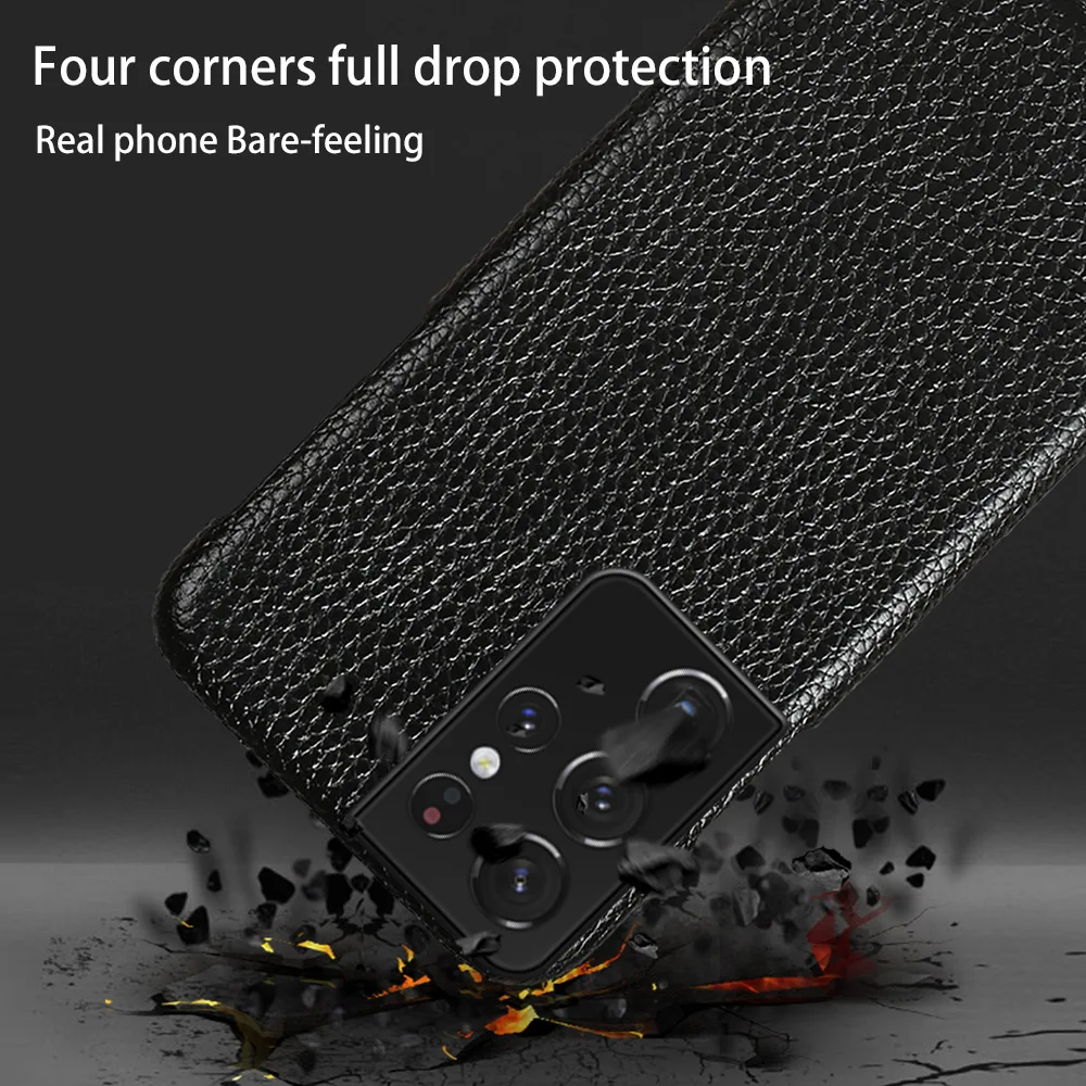 Genuine Litchi Grain Leather Case For Samsung Galaxy S21 S22 Ultra S20 FE S9 S10 Plus Note 20 10 A52s 5G A52 A51 A71 A53 A32 A12