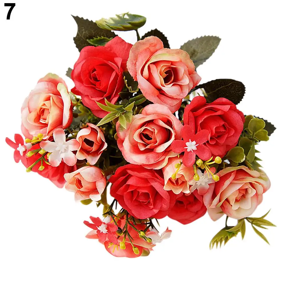 

1 Bouquet 15 Heads European Style Artificial Royal Rose Home Room Decor Flowers