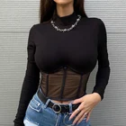 Новые повседневные женские футболки Musuos, осенняя летняя уличная одежда, сетчатые облегающие пуловеры с длинным рукавом и высоким воротником