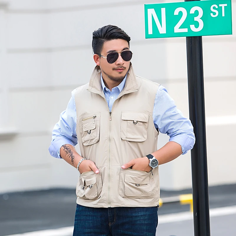 

Casual Vest Large Outdoor size Multi-pockets Zipper Jackets Sleeveless Male Photography Fishing Men's Tourism Drift Vests