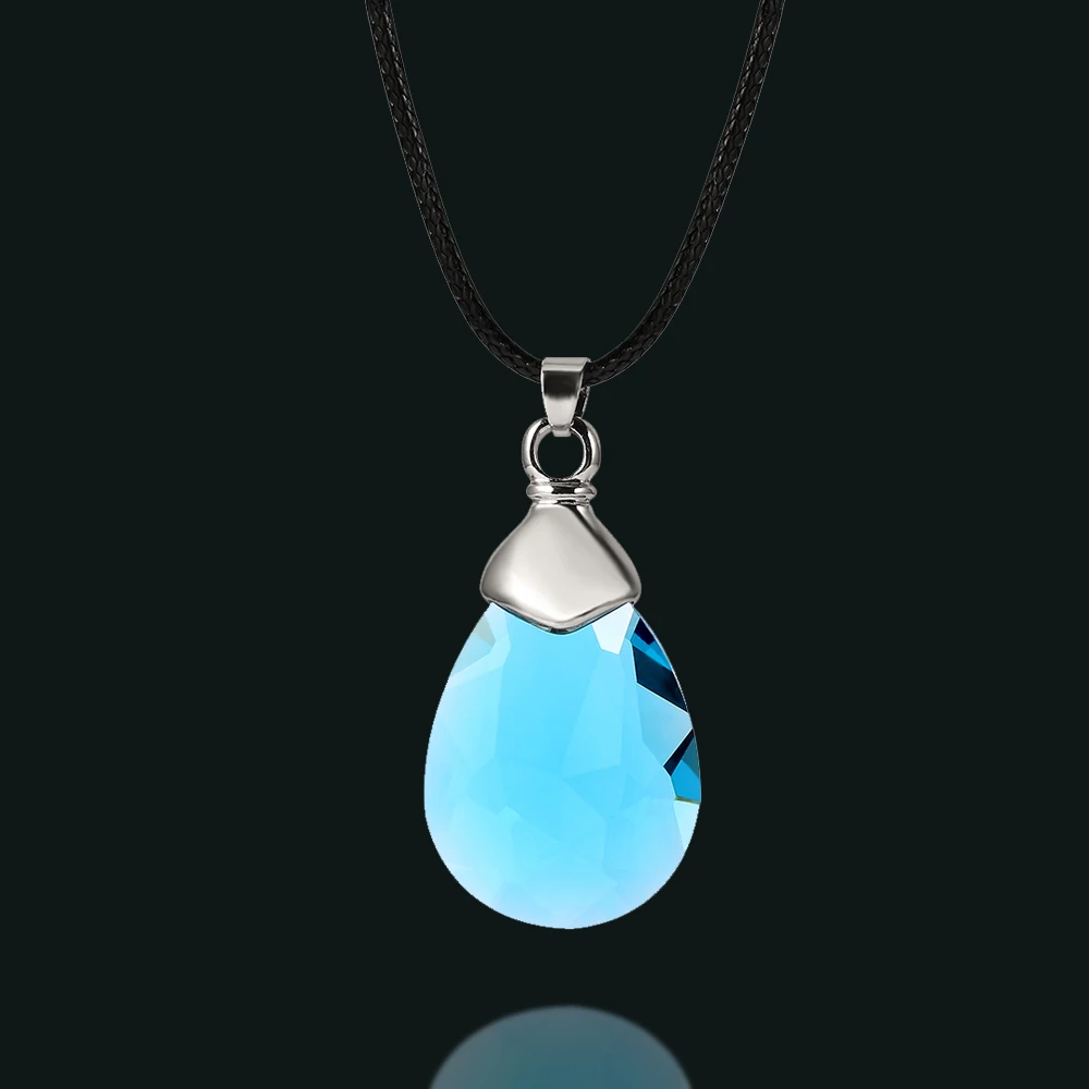 New Anime Sword Art Online Yuuki Asuna and Kirito The Yui Heart Necklace Teardrop Shape Blue Crystal Pendant Jewelry Gift