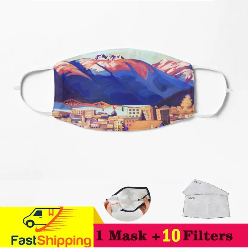 

Уличная хлопковая Пылезащитная маска для лица с изображением заката над Нельсоном Kokanee, ледника, парка провинции Backcountry Bliss Mascarilla