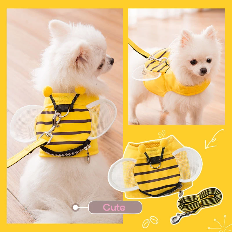 

NEW Pet Dog Cute Bee Shape Dog vest Dog Leash dog leash walk Dog Leash Teddy Chihuahua Pet cute Dress up Dog Costume supplies