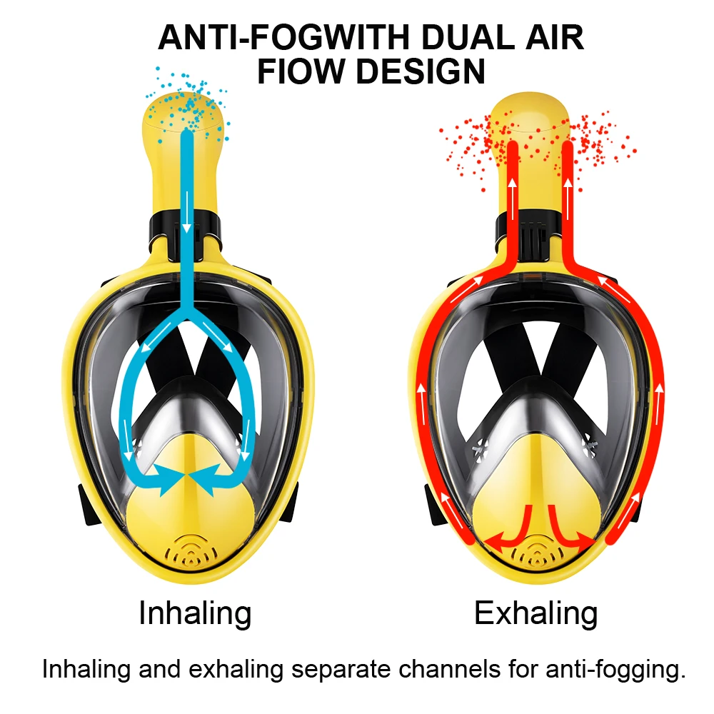 Маска для подводного плавания Rodicoco незапотевающая желтая на все лицо безопасная