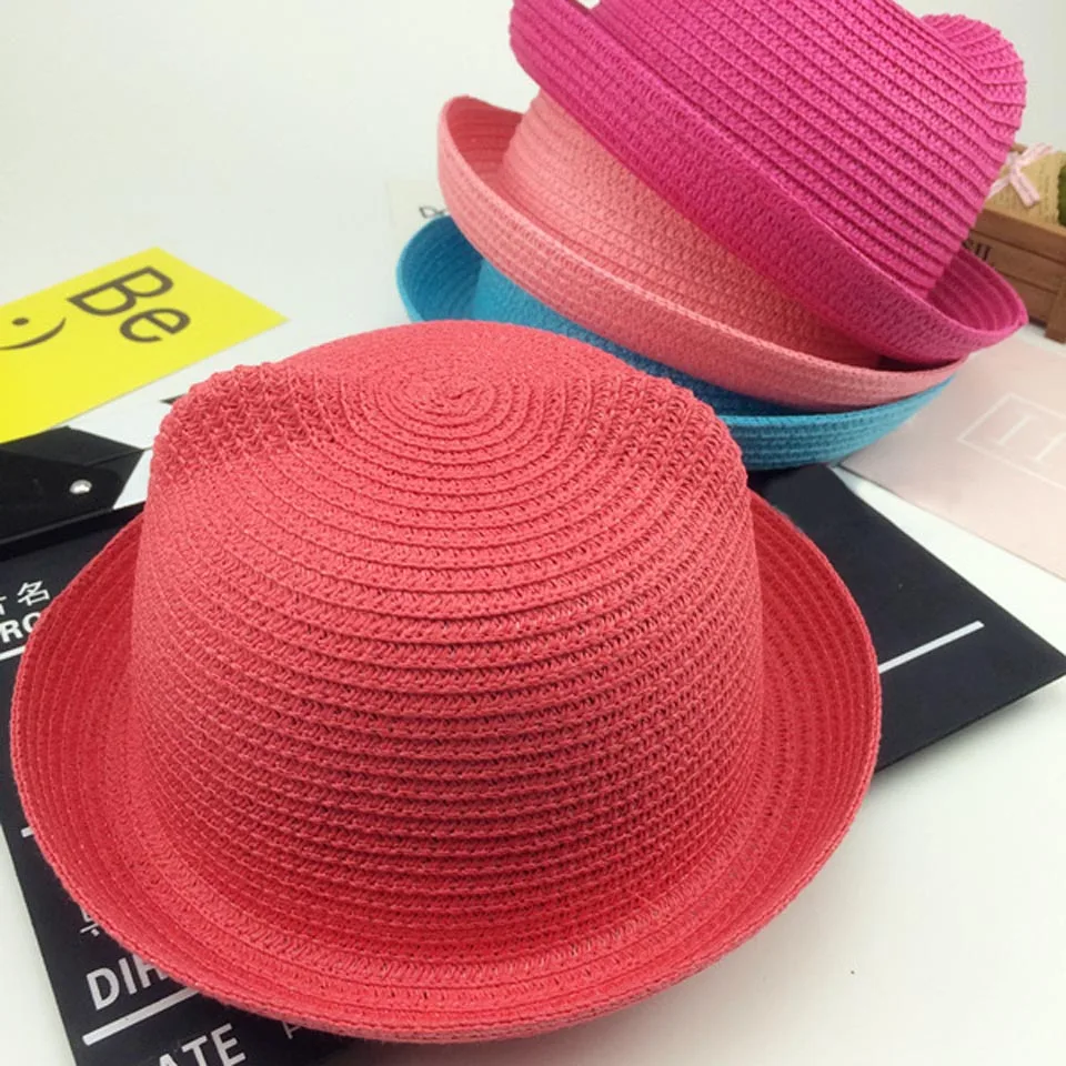 Шляпа детская соломенная с кошачьими ушками милая шапка от солнца для родителей