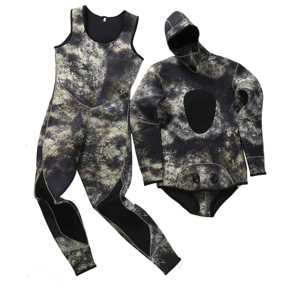 Неопреновый гидрокостюм с капюшоном 7 мм Мужской для подводной охоты полный