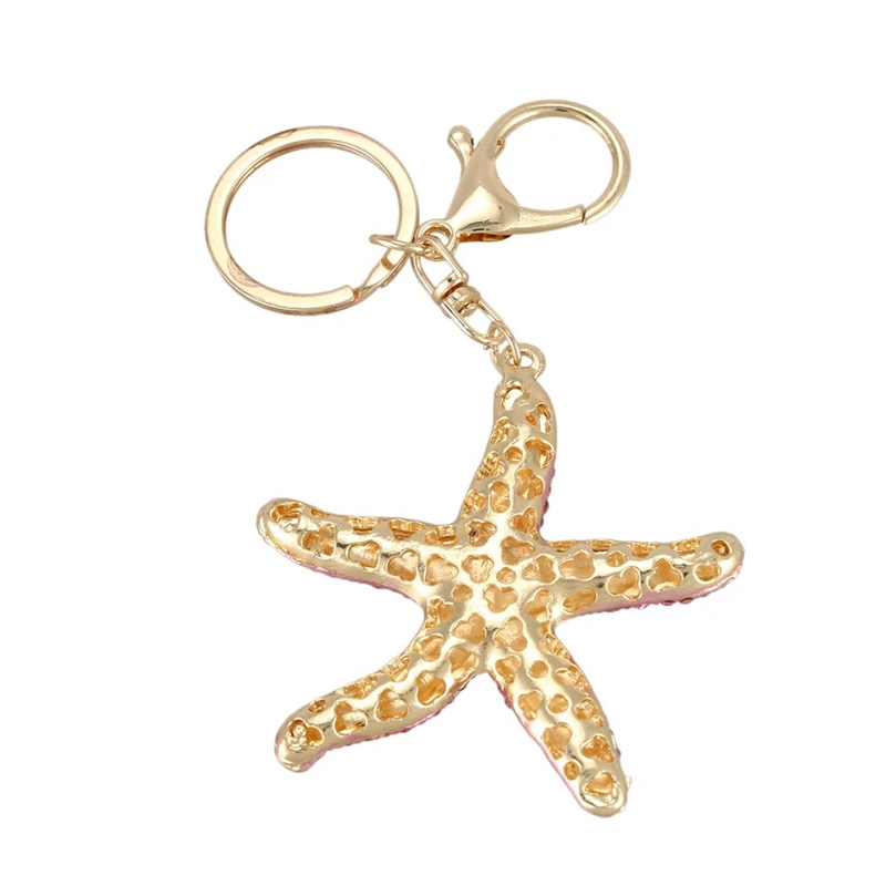 

2 Pcs Keychain Keyring Crystal Rhinestones Purse Pendant Handbag Charm, 9999 Miniature Gold Tone Bar & Starfish
