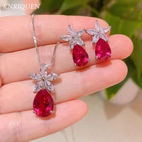 charms party wedding jewelry sets for women ruby gemstone lab diamond pedant necklace earrings fine accessories anniversary gift
