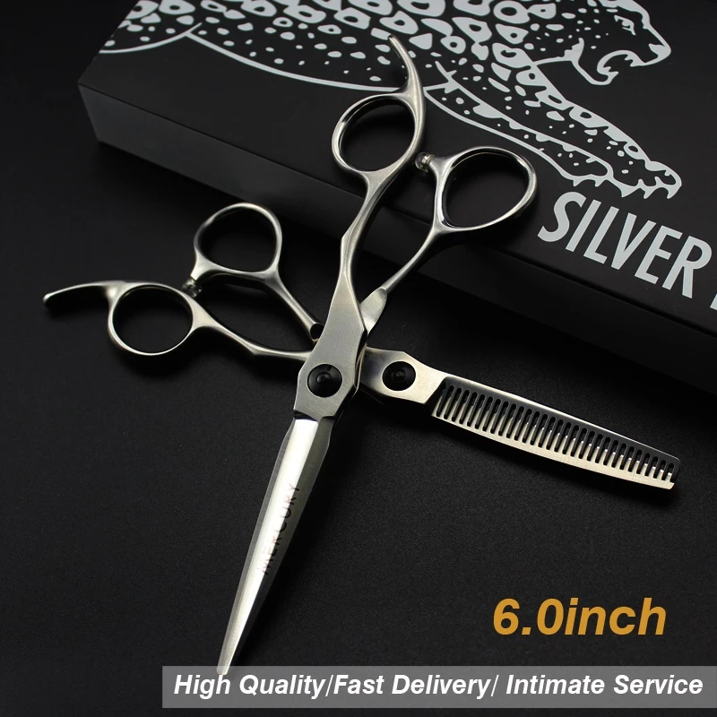 

6.0"Sale Silver Japanese Hair Scissors Japan 440C Cheap Hairdressing Scissors Thinning Shears Hairdresser Shaver Haircut