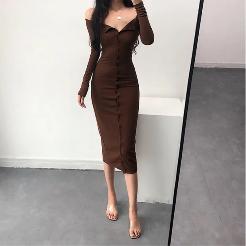 

Sexy One-line Neck Strapless Dress Spring New Single-breasted Design High Waist Tight-fitting Hip Dress 90s Elegant Pencil Dress
