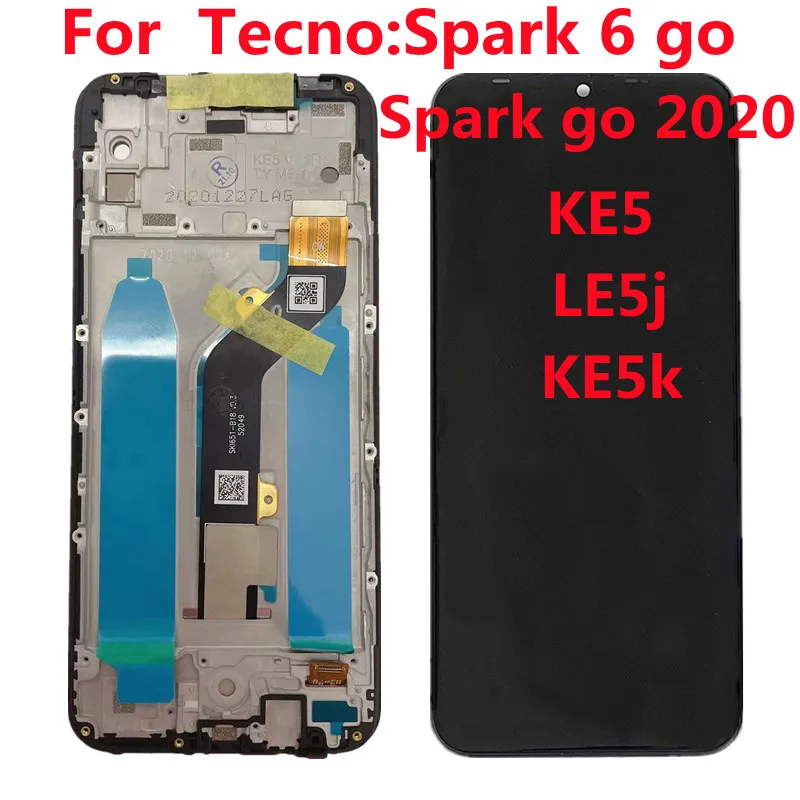 Оригинальный ЖК-дисплей 6,52 дюйма для TECNO Spark 6 Go KE5J Ke5k / SPARK GO 2020 KE5, сенсорный датчик, дигитайзер в сборе с рамкой