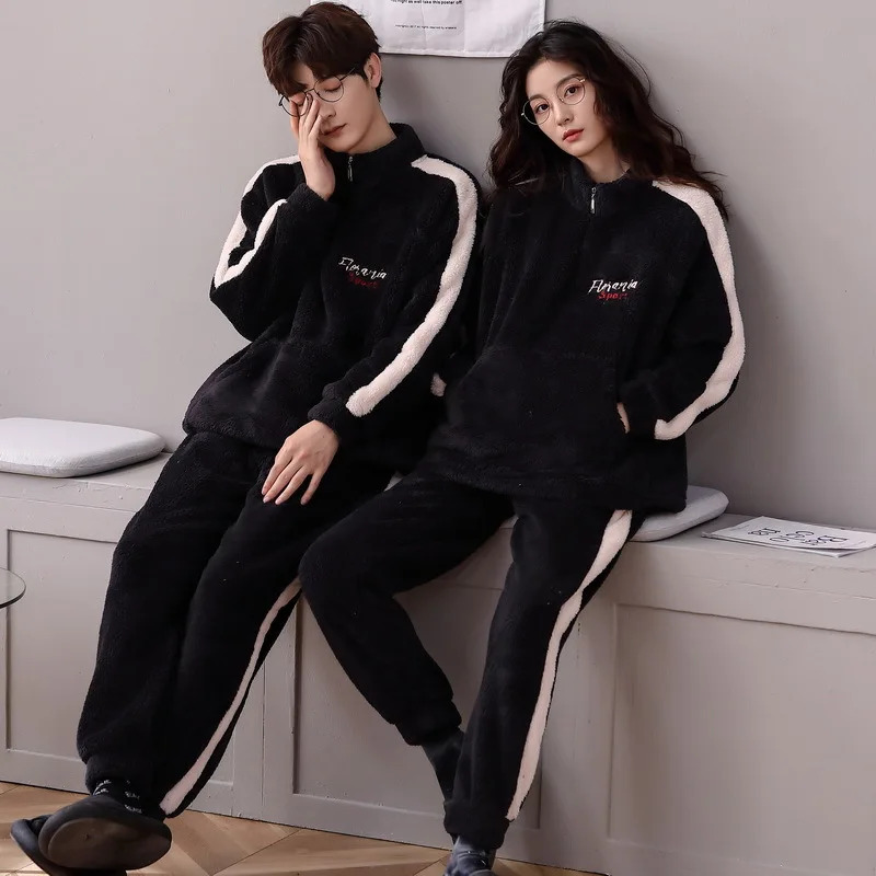 

Зимняя Новинка, Женский плотный фланелевый домашний костюм, теплый комплект из двух предметов, пижама, женская Свободная Повседневная барх...