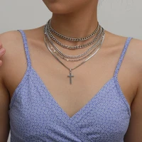 hip hop fashion disco cross pendant necklace exaggerated punk cool handsome multilayer collarbone necklace boho christmas