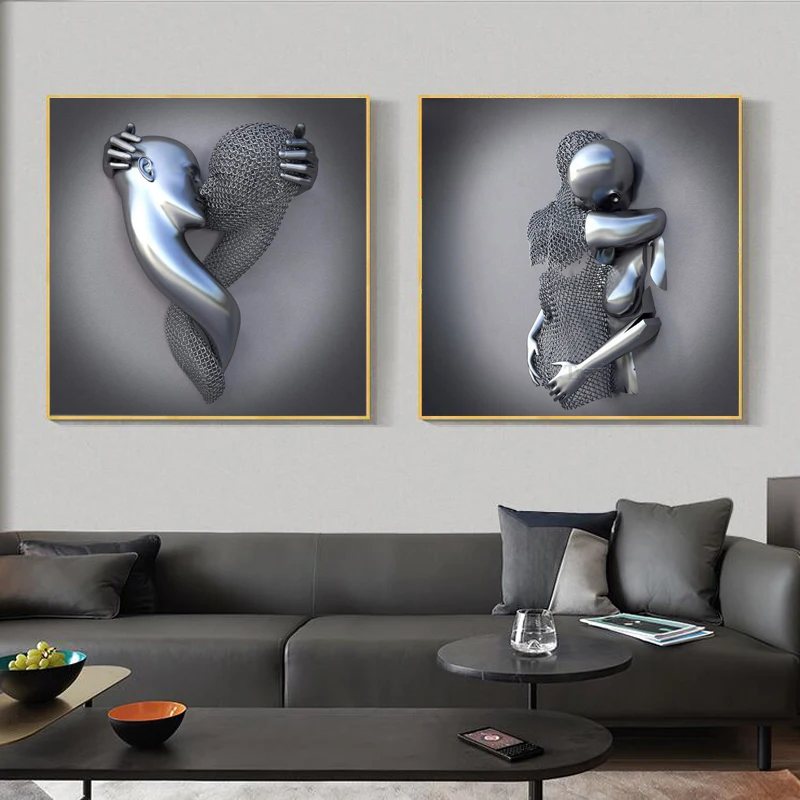 

Lovers Metal Sculpture Art Prints Painting on Canvas Posters and Prints Modern Wall Art Pictures for Living Room Home Decor