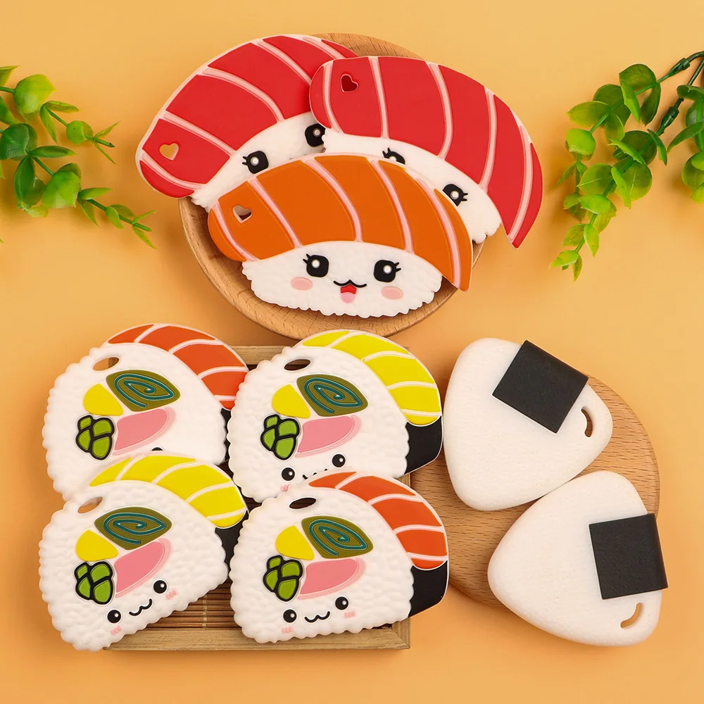

Kovict 1pcs Silicone Sushi Teether Baby Cartoon Rice Ball Pendants DIY Baby Nursing Chewing Teether Pacifier Chain Necklace Toy